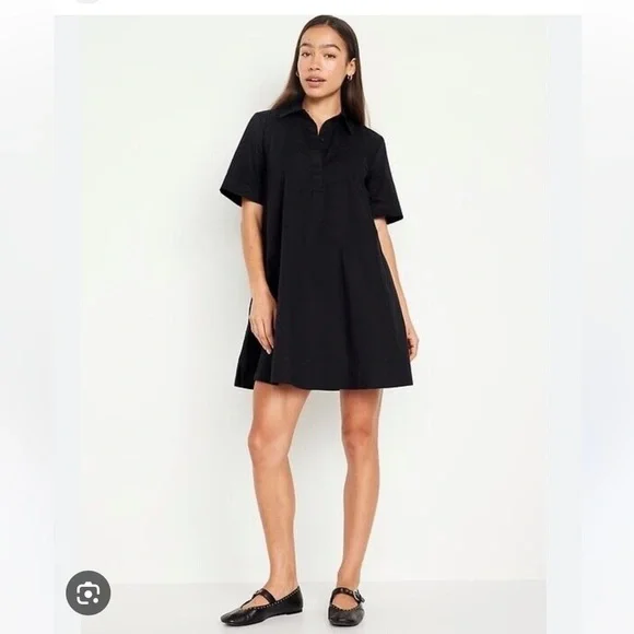 NWT Old Navy Mini Shirt Dress Black 100% Cotton - Picture 1 of 11